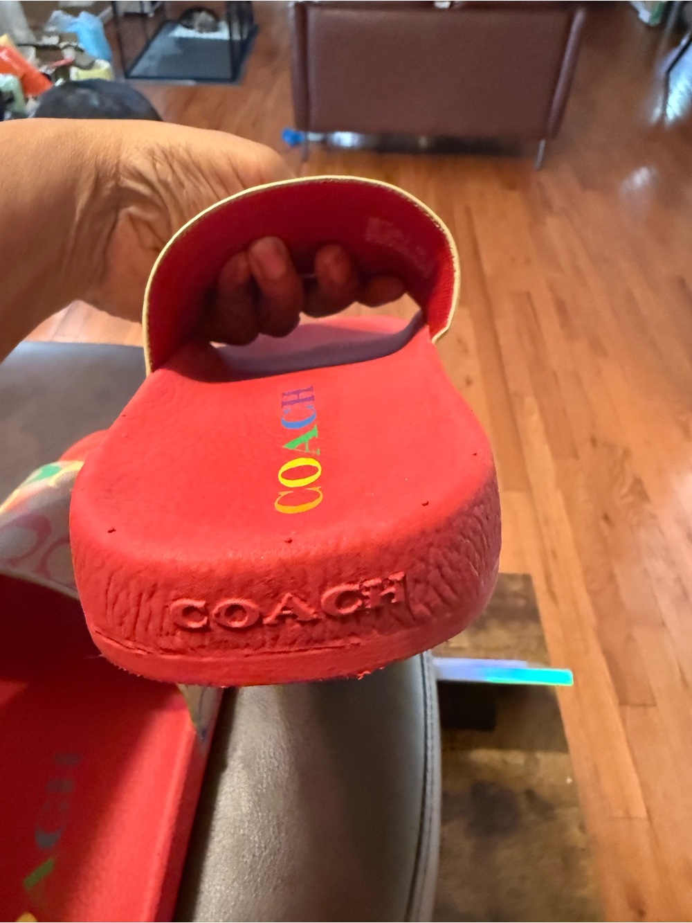 Coach Bright Red Slides with Multicolor Signature Strap - Picture 4 of 8